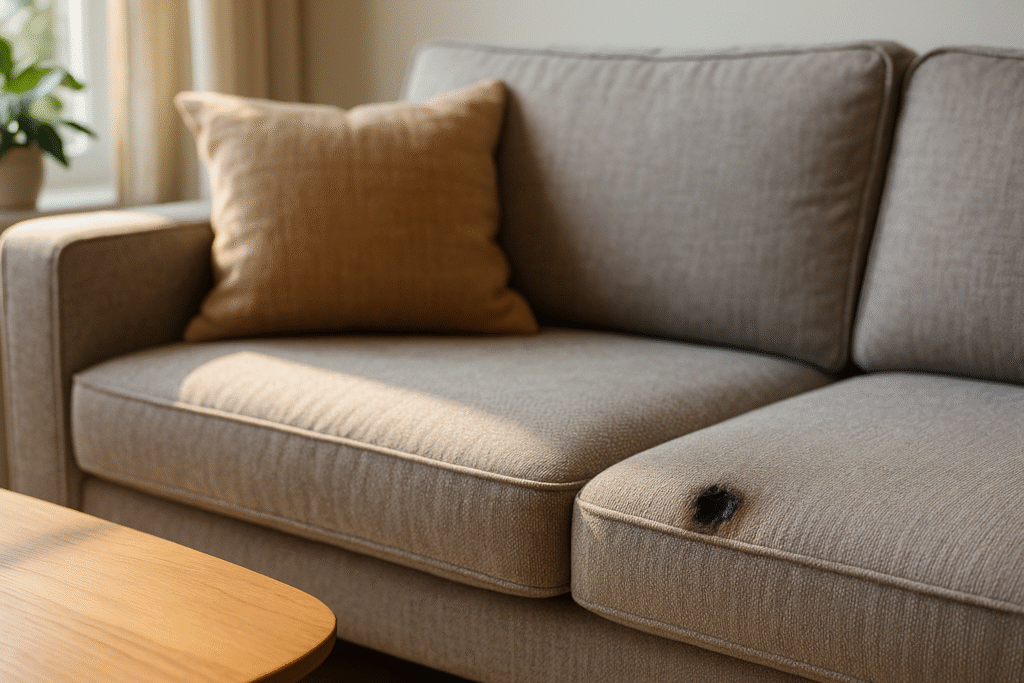fabric couch burn hole repair illustration