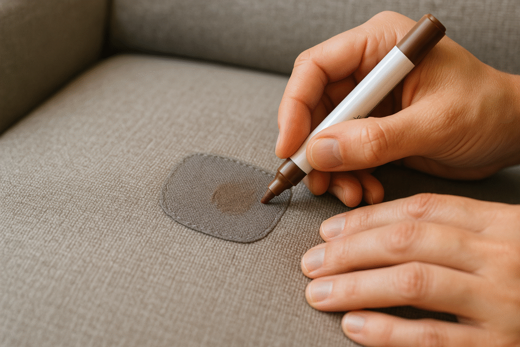 blending patched couch burn hole with repair pen