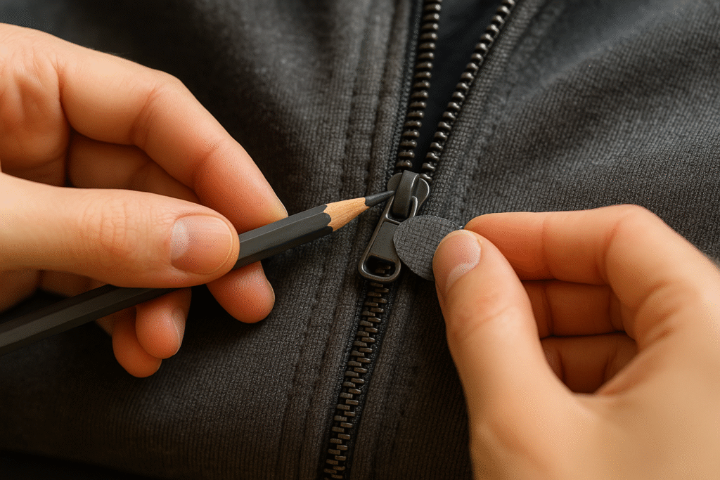 lubricating zipper teeth with graphite pencil