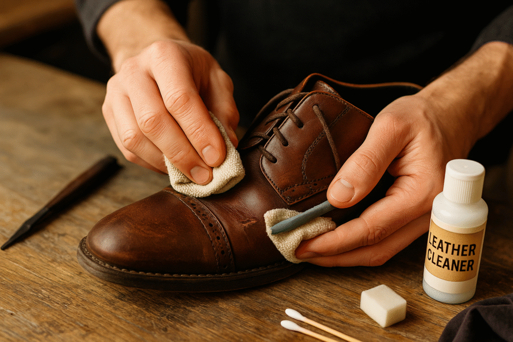 cleaning torn leather shoe before repair