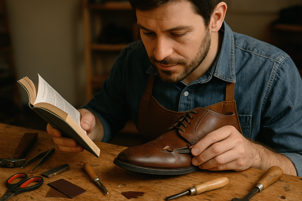 FAQ repair process for leather shoes with cobbler at work