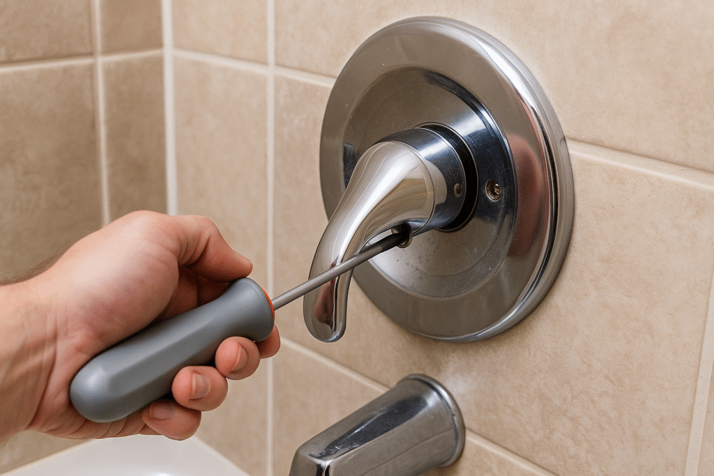 removing Moen shower handle to access the valve