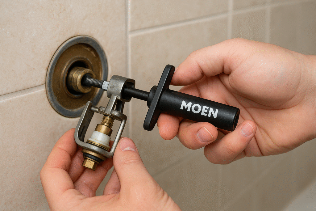 removing old Moen cartridge with a cartridge puller tool