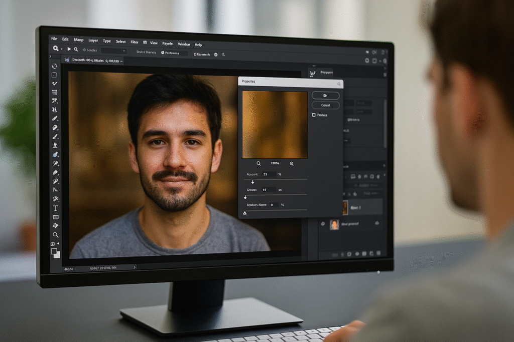 Editing a blurry portrait in Photoshop with sharpening tools