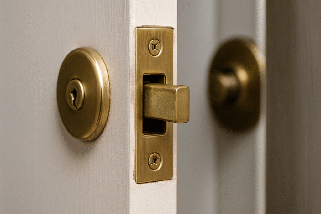 close-up of door latch not fully retracting