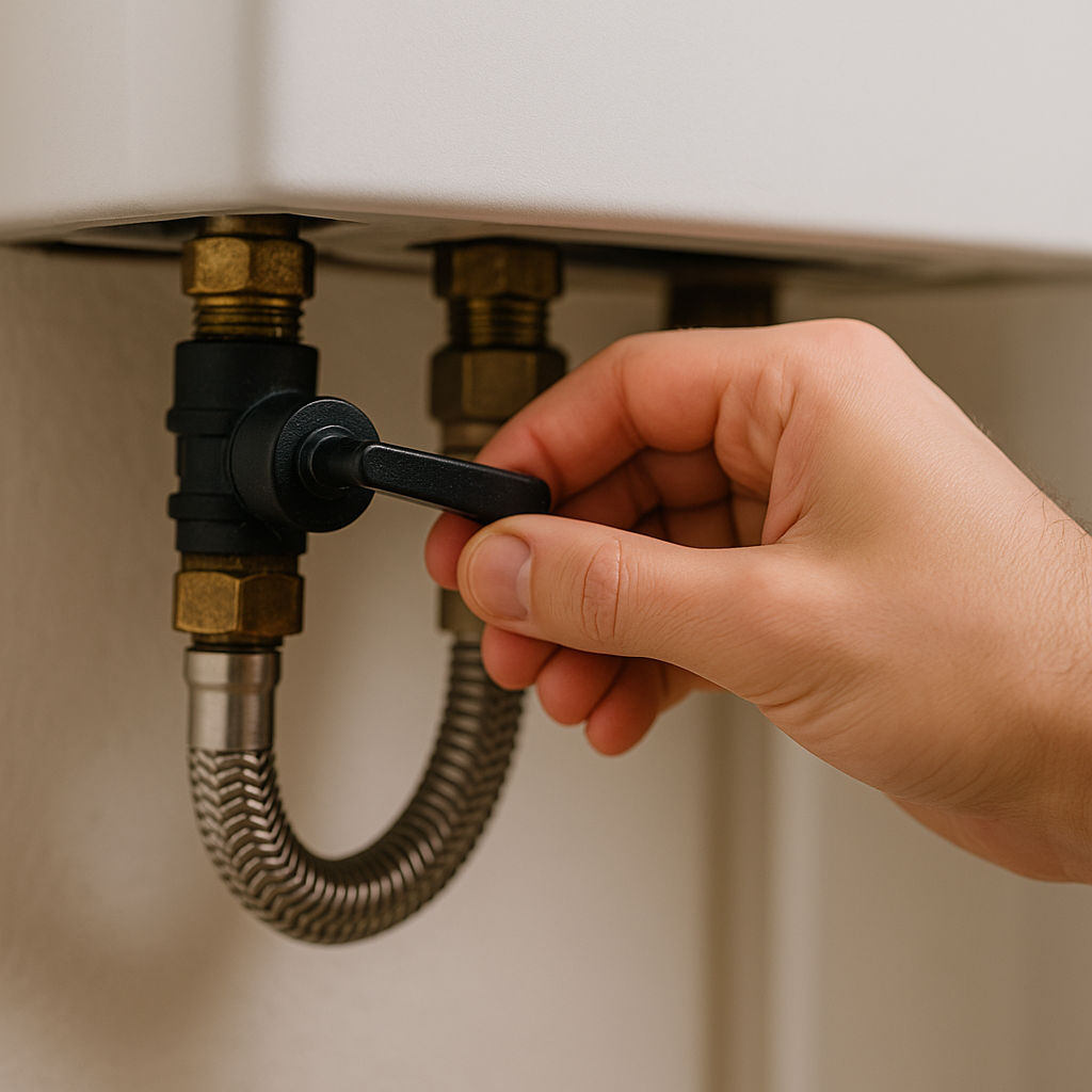 homeowner turning boiler filling loop valve to repressurize system